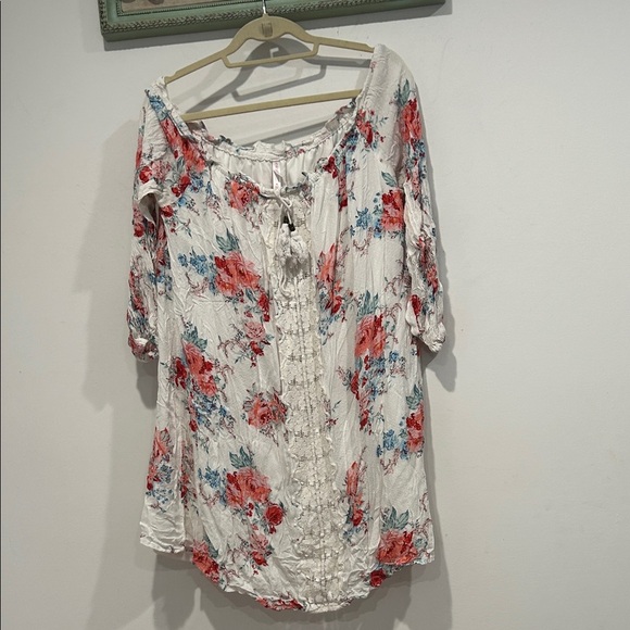 Xhilaration Floral Women's XL off the shoulder romantic White and Red dress mini - Picture 4 of 5